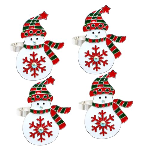 BAZEITFLOW 4 Stück Weihnachtsserviettenringe Schneemann aus Metall Silberfarbig Langlebig Festliche Tischdekoration für Zuhause und Restaurant Napkin Buckles von BAZEITFLOW