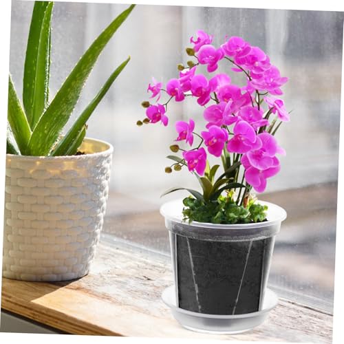 BAZEITFLOW 5 Stück Transparente Pflanzentöpfe mit Ablaufschale Atmungsaktive Kunststoff blumentöpfe für Orchideen Erdbeer Zimmerpflanzen mit Belüftungslöchern Robust und Pflegeleicht von BAZEITFLOW