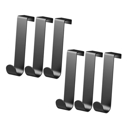 BAZEITFLOW 6 Stück Schwarze Türhängerhaken aus Robustem Einfach über Tür und Schranktür Einhängbar Multifunktionaler Kleider Handtuch und Regenschirmhalter für Zimmer und Badezimmer von BAZEITFLOW