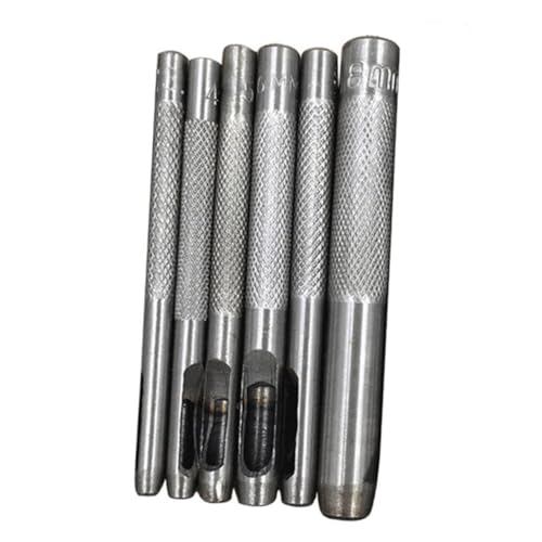 BAZEITFLOW 6 Stück Teiliges Lederlochset aus Langlebigem Carbonstahl mit Hohlstanzen für Lederhandwerk Kleidung Taschen und Canvas mit Seitenauswurf für Schnelles Stanzen von BAZEITFLOW