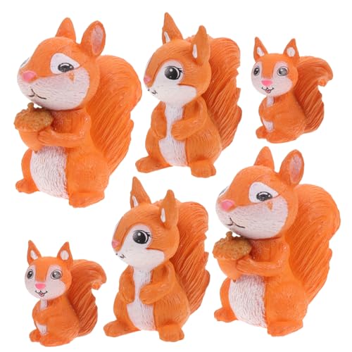BAZEITFLOW 6 Stück Teiliges Miniatur Eichhörnchen aus Harz Cartoonartige Desktop Dekoration mit Großer Mittlerem und Kleinem Eichhörnchen Fein Gearbeitet für Mooslandschaft Büro und von BAZEITFLOW