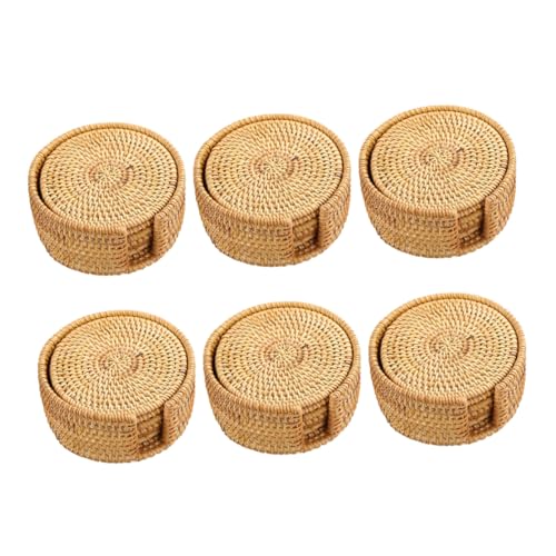 BAZEITFLOW 6 Stück Teiliges Runde Rattan Untersetzer Natürlicher Hitzebeständiger Drink Coaster Schützende Tassen und Teetassenpads Geeignet für Kaffee Tee und Teekannen von BAZEITFLOW