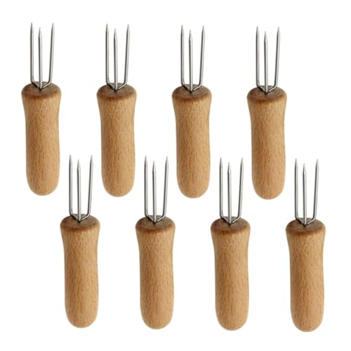 BAZEITFLOW 8 Stück Edelstahl Maiskolbenhalter mit Ergonomischem Holzgriff Stabile Grillgabeln für Bbq und Obst Wiederverwendbare Fruchtgabeln für Sauberes und Komfortables Essen von BAZEITFLOW