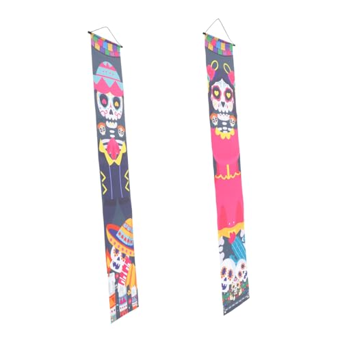 BAZEITFLOW Halloween Türcouplets aus Langlebigem Polyester Gruselige Dia De Muertos Dekoration Wetterfestes Wiederverwendbares Türbanner für Innen und Außenbereich Veranda Deko für Halloween von BAZEITFLOW