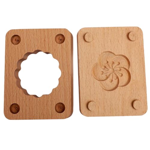 BAZEITFLOW Handgefertigte Mondkuchenform aus Buchenholz Doppelschichtige Backform mit Blütenmuster Handliche Prägeform für Traditionelle Gebäckherstellung Leicht zu Reinigen und Langlebig von BAZEITFLOW