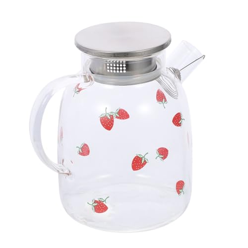 BAZEITFLOW Hitzebeständiger Glas Wasserkrug Große Kapazität Transparent Für Losen Tee und Haushaltsgebrauch Erdbeermuster Hochborosilikatglas von BAZEITFLOW