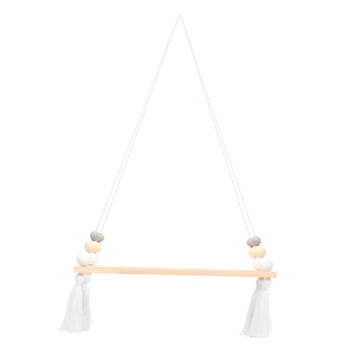 BAZEITFLOW Holz Hängeregal mit Baumwollquasten Stabiles Wandregal für Pflanzen Blumentöpfe und Dekoration Vielseitiges Aufbewahrungsbrett für Kinderzimmer und Garten Weiß Natürlichem Design von BAZEITFLOW