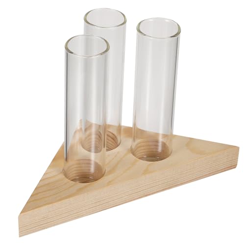 BAZEITFLOW Hydroponische Glasvase mit Stabilem Dreieckigem Holzständer Dekorative Tischvase für Blumenarrangements Transparente Deko vase für Haushalt und Wohnraumgestaltung von BAZEITFLOW