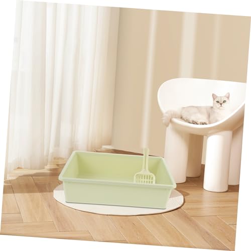 BAZEITFLOW Katzenstreu Klein Grün mit Schaufel Langlebige Offene Katzentoilette aus Robustem PP Katzenklo für Zuhause Büro und Balkon Einfache und Langfristige Nutzung von BAZEITFLOW