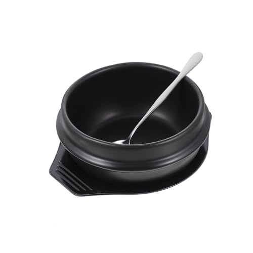 BAZEITFLOW Keramik Casserole Bibimbap Topf mit Untersetzer und Löffel Gleichmäßige Wärmeverteilung Hitzebeständig für Suppe Schmorfleisch Geeignet für Herdarten von BAZEITFLOW