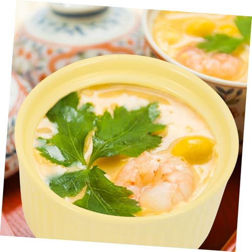 BAZEITFLOW Keramik Dessertschale mit Deckel Leichte Ergonomische Pudding und Schüssel Gelb Mikrowellengeeignet Stilvolles Schlichtes Design für Backofen und Servierzwecke von BAZEITFLOW