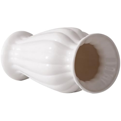 BAZEITFLOW Keramik Vase Weiß Großer Mund Dekorativ Für Trockenblumen Pampasgras Wohnzimmer Büro Tischdeko Modern Schlicht Stilvolles Design von BAZEITFLOW