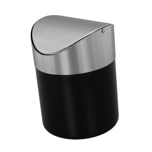 BAZEITFLOW Kleiner Edelstahl Mülleimer mit Deckel Kompakter Schreibtisch abfalleimer für Büro und Bad Platzsparender Desktop rubbish bin Langlebiger Mini Waste Basket Schwarzer Kosmetikeimer von BAZEITFLOW