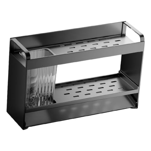 BAZEITFLOW Küchen Organizer Spülbecken Ablage Lagig mit Schwamm und Spültuchhalter Schwarz Multifunktional Leichtes Material für Saubere und Ordentliche Küchenspüle von BAZEITFLOW