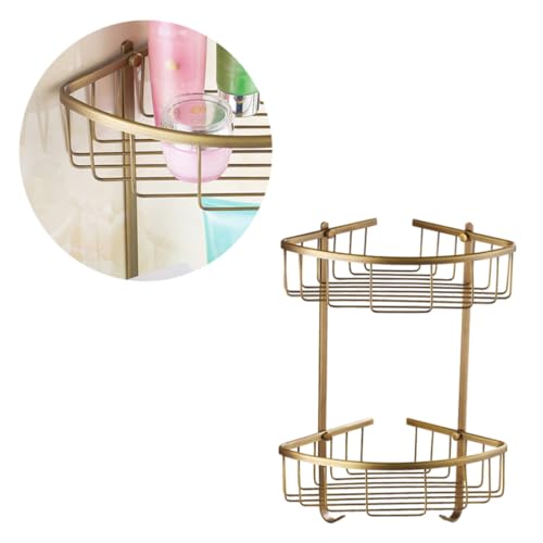BAZEITFLOW Kupfer Eckregal für Badezimmer Wandmontage Doppellagiges Duschkorb Aufbewahrungssystem Rostfrei Platzsparend Geeignet für Shampoo Seife Kosmetik Vielseitiger Organizer für Dusche von BAZEITFLOW