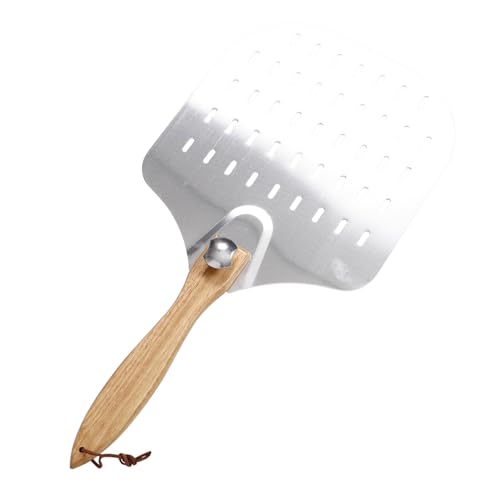 BAZEITFLOW Perforierter Pizzaschieber aus Aluminium mit Langem Holzgriff Ergonomisch Leicht Hitzebeständig für Pizzaofen Kuchen und Backen Langlebiges Küchenwerkzeug für Pizza und von BAZEITFLOW