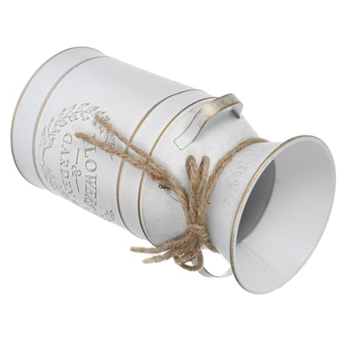 BAZEITFLOW Rustikale Vintage Metallblumenvase mit Doppelgriffen Verzinkter rustikaler Eimer als rustikaler Blumentopf für Tischdekoration und Wohnaccessoires Stabiler Blumenhalter für Garten von BAZEITFLOW