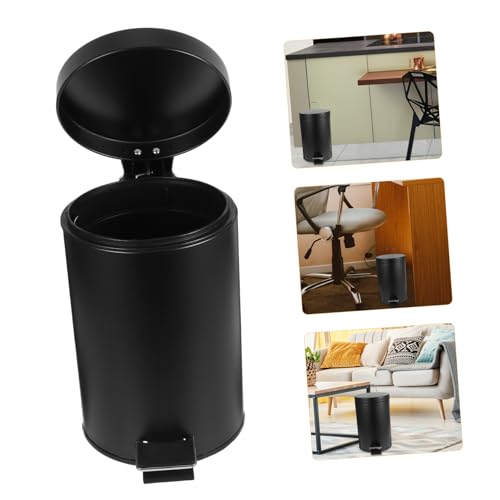 BAZEITFLOW Schwarzer Treteimer mit Deckel Runder Lidded Dust Bin Hygienischer Kitchen Wastebasket Fußpedal Gesteuerter Abfallbehälter für Bad Küche Wohnzimmer und Büro von BAZEITFLOW