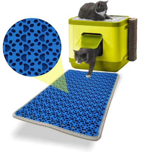 BAZERGA Katzenstreumatte für Katzentoilette und Katzentoilette, 38 – 61 cm, wasserdicht, ungiftig, doppelte Schicht, 100 EVA, Katzenpfote (38 – 61 cm, blau), Eva_tapis4 von BAZERGA