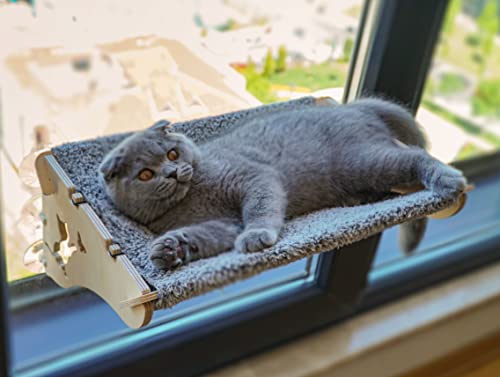 Katzen Holz Hängematte 61*29cm Fensterplätze Schlafplatz Fensterliege Katzenmöbel Katzenschaukel Beschäftigung Betten Fensterplätze Leistungsstarker Saugnäpfe Sicher&Robuster Katzenliege Zubehör von BAZERGA