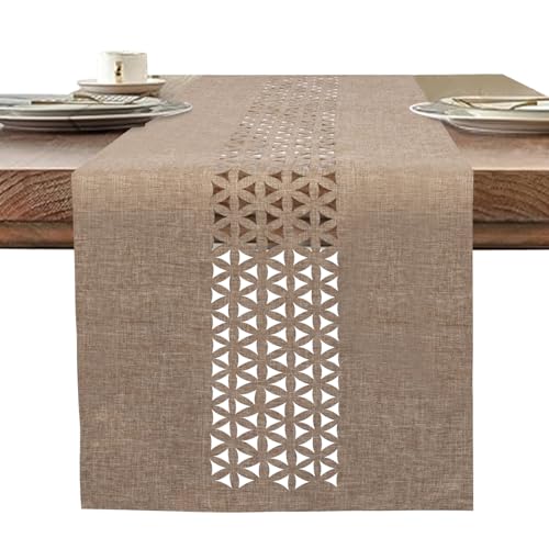 BAZIOE Leinengewebe Tischläufer Beige Moderner Exquisites Tischläufer Leinenoptik 183 x 35 cm Waschbar und Hochwertiger Tischläufer für Esstischdekoration, das Restaurant, Die Weihnachtsfeier. von BAZIOE