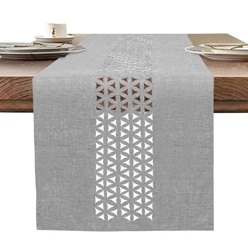 BAZIOE Leinengewebe Tischläufer Grau Moderner Exquisites Tischläufer Leinenoptik 183 x 35 cm Waschbar und Hochwertiger Tischläufer für Esstischdekoration, das Restaurant, Die Weihnachtsfeier. von BAZIOE