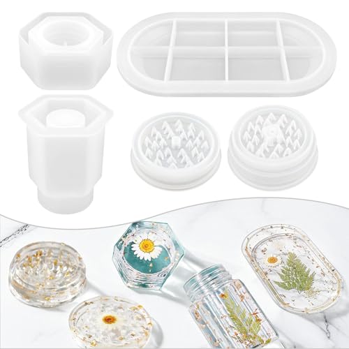 BAZOVE 3 Stück Silikonform Gießform Harzformen mit Mahlform, Harz-Rolltablett und Glasform mit Deckel-Set für Gewürzmahlen und Aufbewahrung, DIY-Harz Handwerk von BAZOVE