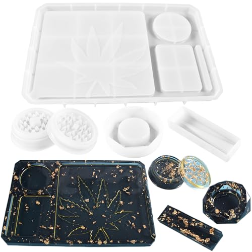 BAZOVE 5 Stück Silikonformen für Epoxidharz, DIY Epoxidharz Formen Großem Tablett Silikon Harz Form für Grind und Lagerung, Harzformen Silikon Gießformen zur Herstellung von Tabletts von BAZOVE