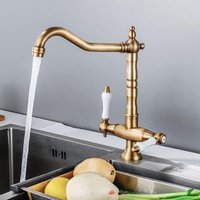 Antiker Küchenarmatur mit 360° Drehung – Doppelgriff-Spültischarmatur – Nostalgischer Wasserhahn – Hochdruckmischer – Hochauslauf aus Messing von BAZYWTYH