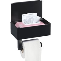 Wand-Toilettenpapierhalter, selbstklebender Toilettenpapierhalter ohne Bohren mit Regalen und Feuchttuchbox, schwarzer Toilettenrollenhalter für Wand-Toilettenpapierhalter, selbstklebender Toilettenpapierhalter ohne Bohren mit Regalen und Feuchttuchbox, schwarzer Toilettenrollenhalter für von BAZYWTYH