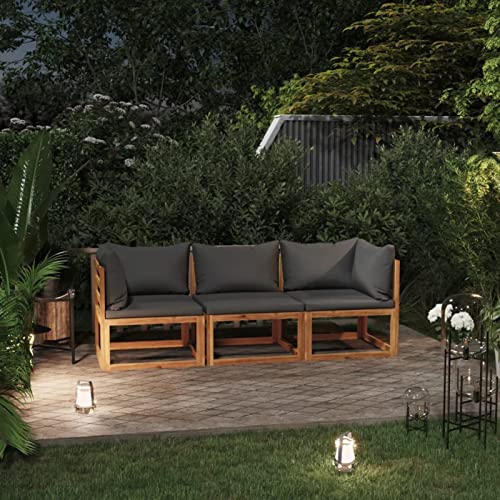 BAZZI 3-Sitzer-Gartensofa Holz Lounge Gartenmöbel Set - Terrassenmöbel mit Dunkelgrau Auflagen, Garten Sitzgruppe, Loungemöbel, Balkonlounge, Set beinhaltet (2xEckteil+Mittelteil) von BAZZI