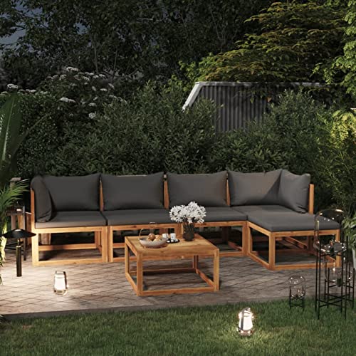 BAZZI 6 TLG. Holz Lounge Gartenmöbel Set - Terrassenmöbel mit Dunkelgrau Auflagen, Garten Sitzgruppe, Loungemöbel, Balkonlounge, Set beinhaltet (2xMittelteil+2xEckteil+Fußstütze+Tisch) von BAZZI