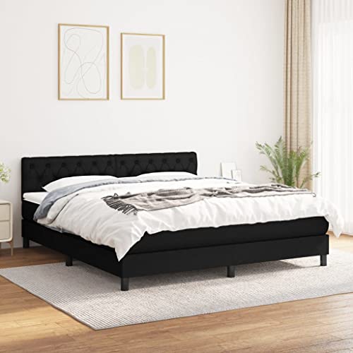 BAZZI Boxspringbett 160 x 200 cm mit Matratze Polsterbett 160 x 200 cm Komplettes Bettset,Bett 160 x 200 cm Mit Matratze und Lattenrost Schwarz-20 Stoff Jugendbett für Jugendzimmer, Futonbett von BAZZI