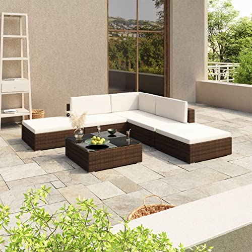 BAZZI Gartenmöbel, Set für den Außenbereich, 6-teiliges Gartensofa-Set mit Kissen aus braunem Polyrattan von BAZZI