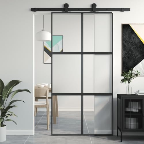 BAZZI Schiebetür Glasschiebetür Schwarz-10 Schiebetür Mit Tür Sliding Door Glas Schiebetür Innentüren Schwebetüren 102.5 x 205 cm Innentüren Glas Hartglas und Aluminium von BAZZI