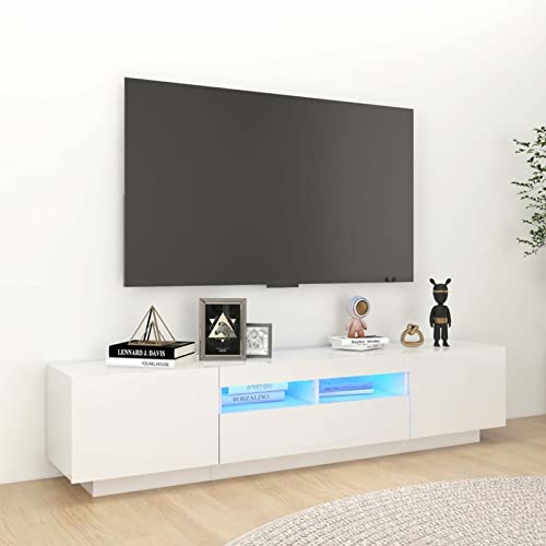 BAZZI TV Schrank led 180cm TV lowboard 180cm TV lowboard Weiss TV Board 180cm Fernsehschrank TV-Schrank TV-Kommode TV Bank TV Möbel Sideboard für Wohnzimmer-Hochglanz-Weiß-180x35x40 cm von BAZZI