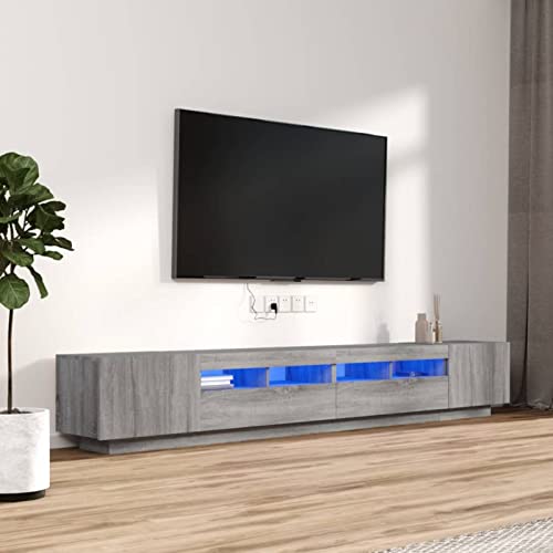 BAZZI TV Schrank led 260cm TV lowboard 260cm TV Board 260cm Fernsehschrank TV-Schrank TV-Kommode TV Bank TV Möbel Sideboard für Wohnzimmer-Grau Sonoma-260x35x40cm von BAZZI