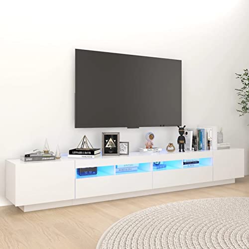 BAZZI TV Schrank led 260cm TV lowboard 260cm TV lowboard Weiss TV Board 260cm Fernsehschrank TV-Schrank TV-Kommode TV Bank TV Möbel Sideboard für Wohnzimmer-Weiß-260x35x40cm von BAZZI