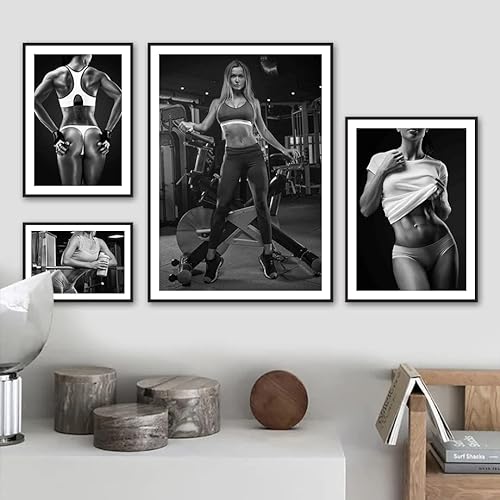 Schwarz Weiß Fitnesscenter Mädchen Figur Wandkunst Leinwand Malerei Nordische Poster und Drucke Wandbilder Gym Wohnkultur (Color : H, Size : 40X50cm No Framed) von BAgLev
