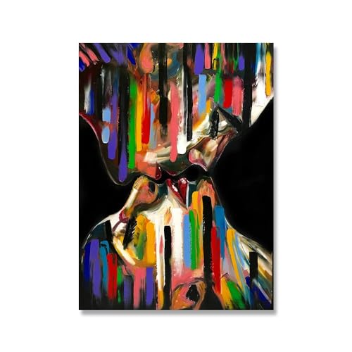 Straße Graffiti Kunstliebhaber Küssen Leinwand Malerei Poster und Drucke Abstraktes Geschenk Romantische Wandkunst Bild Wohnkultur (Color : A, Size : 60x90 No Frame) von BAgLev