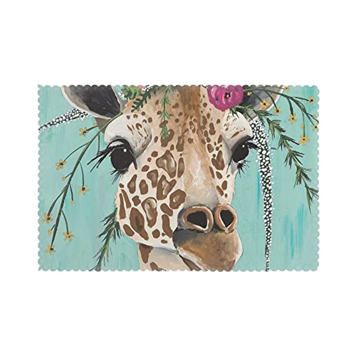 Giraffe mit Blumen-Tischsets verbessern Ihr Speiseerlebnis Tischsets – 6er-Set, 45,7 x 30,5 cm, hitzebeständig, wasserdicht von BAtlam