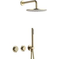 Bb Bäder Boutique - AquaNovo Rain Unterputz Duschsystem mit Thermostat und Umsteller, Handbrause & Brauseschlauch + Brausearm & Rain Kopfbrause, gold von BB BÄDER BOUTIQUE