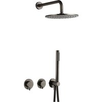 AquaNovo Rain Unterputz Duschsystem mit Thermostat und Umsteller, Handbrause & Brauseschlauch + Brausearm & Rain Kopfbrause, schwarz metallisch von BB BÄDER BOUTIQUE