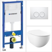 Bb Bäder Boutique - free Wand wc spülrandlos mit SoftClose WC-Sitz & geberit basic Vorwandelement + DELTA25 Betätigungsplatte, weiß von BB BÄDER BOUTIQUE