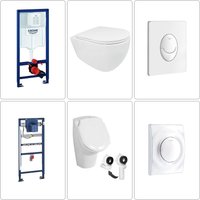 Bb infinity Wand wc spülrandlos mit SoftClose WC-Sitz, Urinal & grohe Vorwandgestelle + Betätigungsplatten, weiß von BB BÄDER BOUTIQUE
