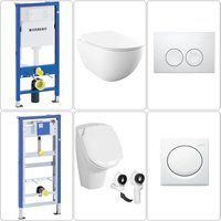 Free Wand wc spülrandlos mit SoftClose WC-Sitz, Urinal & geberit basic Vorwandgestelle + Betätigungsplatten, weiß von BB BÄDER BOUTIQUE