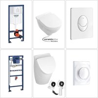 VILLEROY & BOCH O.NOVO Wand WC spülrandlos + SoftClose TakeOff WC-Sitz & Absaug Urinal + Deckel mit CeramicPlus, GROHE Vorwandgestell & von BB BÄDER BOUTIQUE