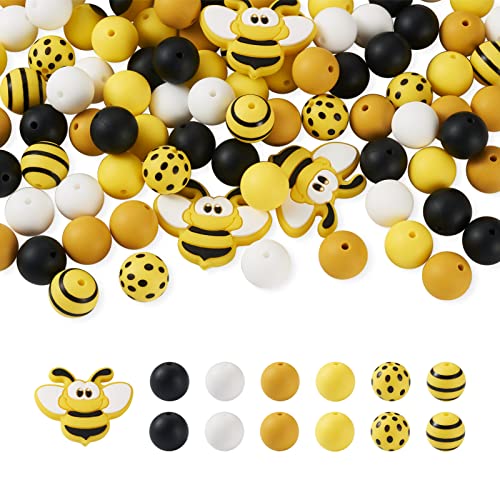 BB Beadthoven Silikonperlen mit Bienen-Motiv, gepunktet, Streifenmuster, gelbe Gummiperlen für selbstgemachte Halsketten, Schmuckherstellung, Loch: 2 mm, 100 Stück, Schwarz, (SIL-TA0001-13-BT-EU) von BB Beadthoven