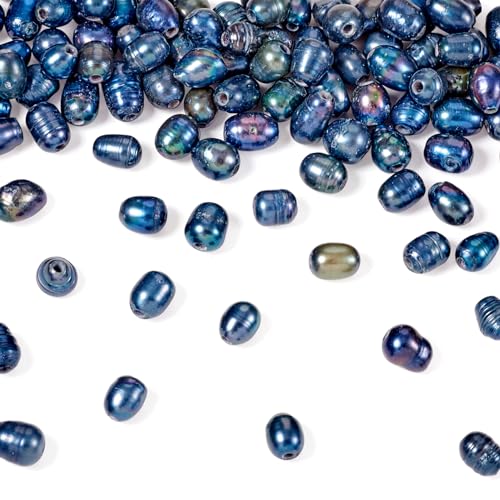 Beadthoven 100 Stück 7–10 mm natürliche Süßwasser-Zuchtperlen, 1,8 mm großes Loch, ovale Reisperlen, für DIY-Halsketten, Armbänder, Perlen, Schmuckherstellung, Schwarz von BB Beadthoven