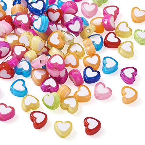 Beadthoven 100 Stück Herz-Acrylperlen, bunt, Herz, Kunststoff, Pony, Bastelperlen, lose Abstandshalter für Halsketten, Armbänder, Schmuckherstellung, Loch: 2 mm von BB Beadthoven